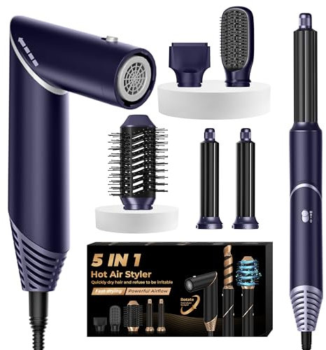 UKLISS 5 en 1 Airstyler con 60.000 rpm secador de pelo multifuncional de aire caliente rulos redondo cepillo de aire caliente cepillo de aire caliente cepillo de pelo cepillo rizador pelo cepillo pelo
