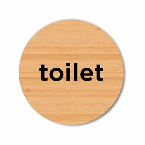 Toilet Sign – 100 x 100mm – Sustainable Bamboo with Vivid Print, Peel-and-Stick Installation, Eco-Friendly Restroom Signage for Homes, Offices, Restaurants & Public Spaces