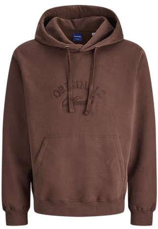 JACK & JONES Sweat Hood Jorbleecker Branding Sudadera con Capucha BF, Caoba Profunda, S para Hombre