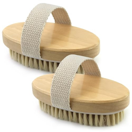 2 Stück Körperbürste Trockenbürste, Peelingbürste, Natürliche Borsten, Badebürste zum Entfernen Cellulite, Abgestorbener Haut, verbessert Lymphfunktionen, Peeling