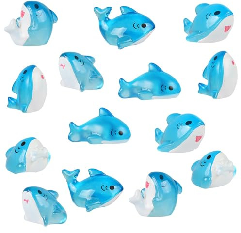 UHOMENY Mini Sea Animals Set,14pcs 7 Styles Miniature Shark Figurines Tiny Resin Ocean Fish Ornament Marine Animal Figures with Box for Aquarium Fish tanks Dollhouses Gardens Landscape Decor