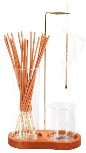 MengE Incense Holder For Sticks With Removable Glass Ash Catcher, Suitable For Meditation, Yoga, Spa And Zen Room Decoration And Gift-Giving (Dark Colour)