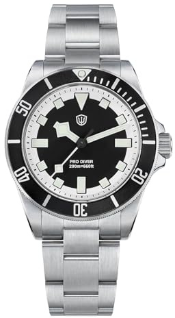 watchdives WD1969 Pro dykarklockor VH31 Sweep Second kvartsur 38 mm safirglas lyxigt armbandsur 200 m dykarklocka för män, Svart vit