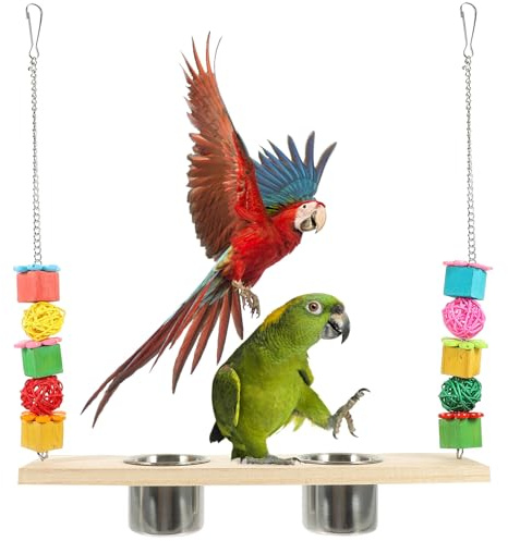 DOITOOL Columpio para Pájaros con Taza de Comida y Alimentador de Agua de Acero Inoxidable, Diseño Multipropósito para Periquitos y Aves Domésticas en Jaula