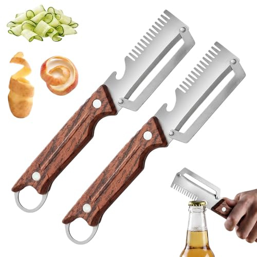 Pelapatate Utensile Multifunzione, 2026 Nuovo Pela Patate Professionale, Pelapatate Acciaio Inox Con Manico in Legno E Apribottiglie per Verdura da Cucina e Frutta (2Pcs)