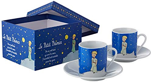 LE PETIT PRINCE 525512 Set 2 Tasses Lpp Nuit Etoilée DS Boite, Céramique, Bleu Marine, 5 cm, 10 x 6 x 14 cm
