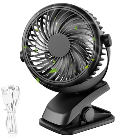 QHUI Mini ventilatore da scrivania, ventilatore di raffreddamento personale USB a 3 velocità con rotazione a 360°, cavo USB e batteria per casa, ufficio, palestra, pesca, campeggio
