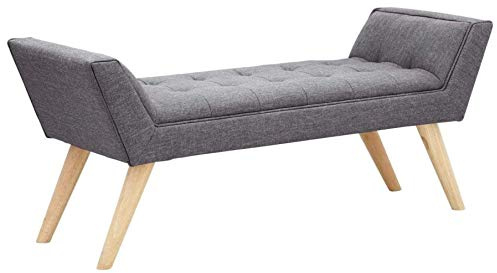 GFW Milan Upholstered Bench, Dark Grey Fabric Bench with Solid Wood Legs, Scandi Style Bedroom, Hallway and Window Seat