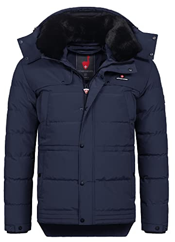 Höhenhorn - Giacca invernale da uomo Adamelo, trapuntata, foderata, con colletto in pelliccia sintetica rimovibile, Blu scuro, L