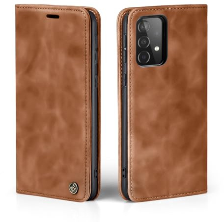 LBH Handyhülle für Samsung Galaxy A52 / A52 5G / A52s 5G in Hellbraun mit Karten- und Geldfach Smartphone Hülle mit Standfunktion Flip Case Schutzhülle Magnetverschluss Vintage