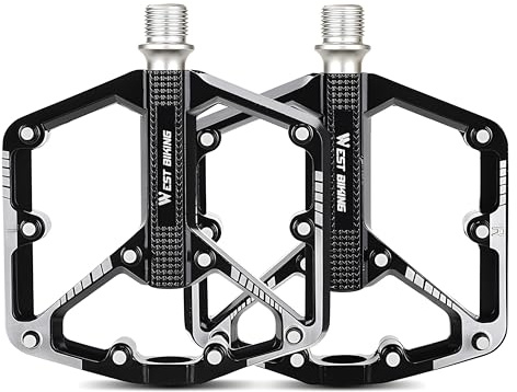 1 Pair Bike Pedals Aluminum Alloy Cycling Pedals Lightweight Sealed Bearing Flat Pedals W/Anti-Skid Pins for Road Mountain Bike (Black)