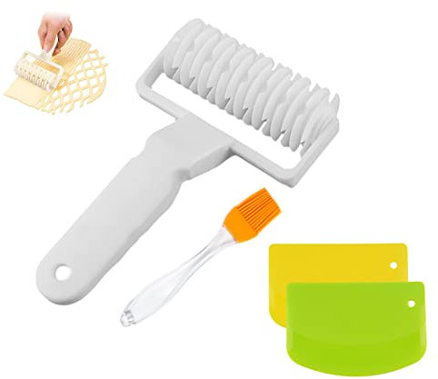Rullo Tagliapasta a griglia Rotella per la cottura di biscotti pizza griglia, con Raschietto per Pasta, Pennello da Forno