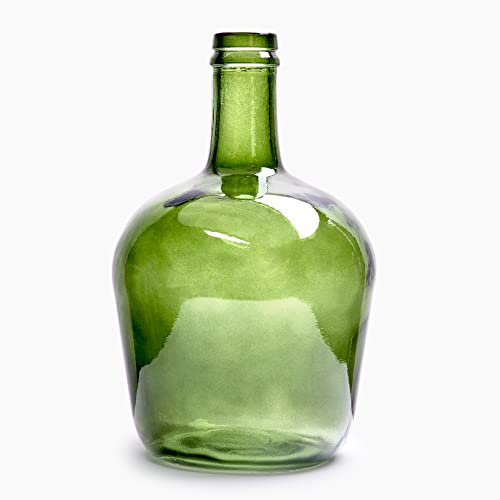Handmade Damajuana Glass Carafe 4L Smooth - Mediterranean Style Glass Bottle or Carafe for Home Decoration as Vase (Olive Green)