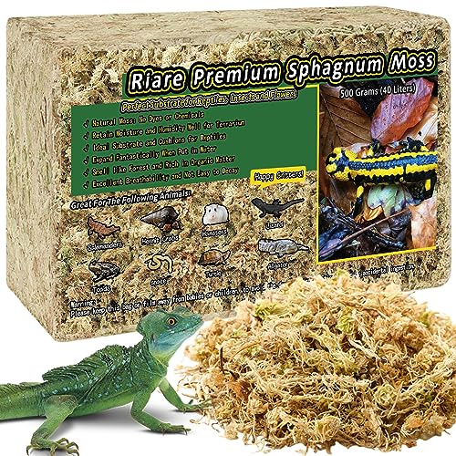 Riare Mousse de Sphaigne pour Reptiles, Mousse pour Reptiles Naturelle Séchée, Litière en Tourbe de Sphaigne pour Grenouilles, Gecko Léopard, Tortues, Anolis, Salamandres (Riare-Pet Moss-500g)