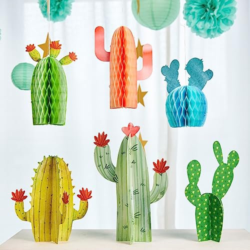 6PCS Cactus Table Centerpiece Decorations, Cactus Honeycomb Party Decorations, Summer Mexican Themed Party Decorations, Baby Shower Centerpiece Decorations&Birthday Party Decor (6-Pack)