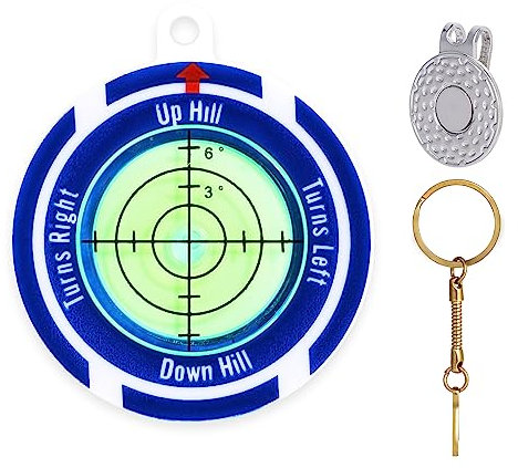 Golf Green Reader mit Magnetischem Golf Hut Clip, Hoher Präzision Wasserwaage Golf Ballmarker Magnetisch & Golf Putting Green Reader mit Hängender Kette für Indoor Outdoor