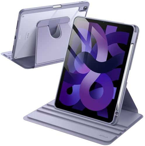 JETech Coque Rotative pour iPad Air 11 Pouces M4/M3/M2 (2026/2025/2024), iPad Air 5/4 (2022/2020 5ème/4ème 10,9 Pouces) avec Porte Pencil, Étui Housse de Rotation à 360 Degrés Support (Violet)