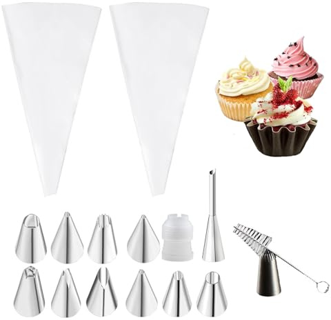 16 Piezas Bolsa para Decorar Pasteles, Reciclable, Lavable, Fácil de Operar, Seguro y no Tóxico Manga Pastelera de Silicona y Boquillas de Acero Inoxidable, Juego de Decoración de Tartas