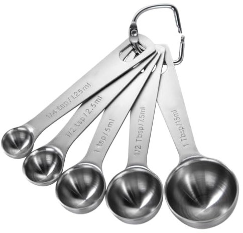 Cuillères à Mesurer 5 Pièces: U-Taste Lot de Cuillere Mesure Doseuse Cuisine en Acier Inoxydable 18/8 (1/4 tsp, 1/2 tsp, 1 tsp, 1/2 tbsp & 1 tbsp) pour Ingrédients Secs et Liquides