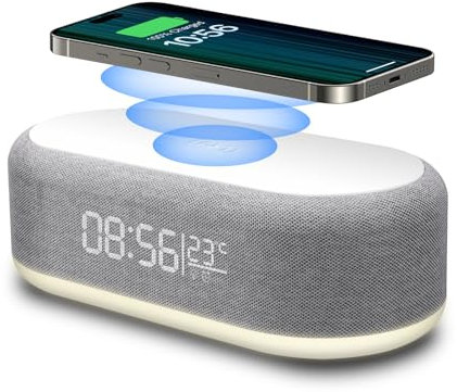 VNBBT 4 in 1 Alarm Clock Digital with wireless charging, 15W Wireless Fast Charger Station for IPhone/Samsung/Pixel,LED Display with Temperature,3 Dimmable Night Light and USB Charger