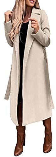 Manteau en Laine Mélangée pour Femmes Manteaux Long Décontracté a Manches Longues Couleur Unie Blouson Coat Chaud Veste Hiver