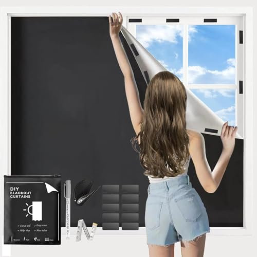 DAILIENFUS Fenster Verdunkelung mit Mikro Saugnapf - 300x145cm Verdunklungsstoff Blackout Rollo ohne Bohren, Tragbarer Sonnenschutz für Reise, Schlafzimmer - Leicht Montage, Wiederverwendbar