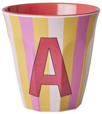 ReWu Rice Melmain mugg medium pojkar – bokstav A – barnmugg campingmugg campingservis dryckesbägare melaminskål okrossbar BPA-fri 250 ml