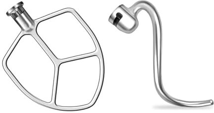 1 set di frusta piatta in acciaio inox + gancio for impastare a spirale, compatibile con l'accessorio for impastatrice Kitchenaid 5QT-6QT con ciotola e testa inclinabile