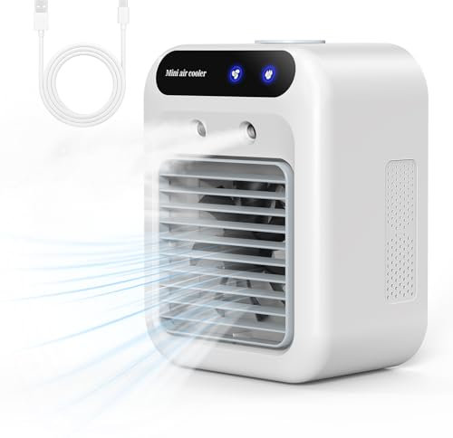 Climatiseur Portable, Climatiseur Mobile Silencieux, Refroidisseur d'air de 500 ml, Rafraichisseur d'air, 2 Vitesses, 2 Modes de Brumisation, Mini Climatiseur Adapté à la Coucher, Bureau
