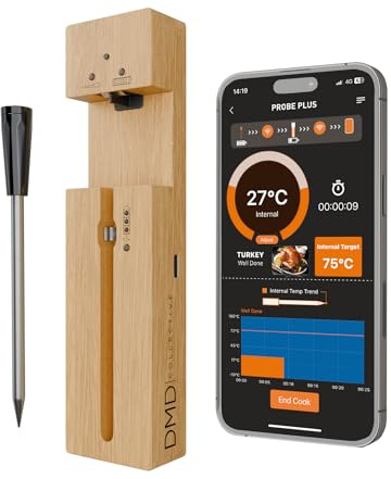 DMD Collective - Wireless Meat Thermometer, Bluetooth Meat Thermometer Probe with Temperature Alarm, 100m Long Bluetooth Range, for The Oven Grill Kitchen BBQ Smoker Rotisserie,100% IP67 Waterproof