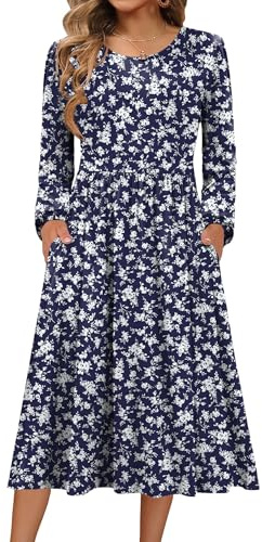 Zeagoo Womens Winter Midi Dress Casual Long Sleeve Dresses Crew Neck Knitted Dresses Ladies Tunic Dress with Pockets