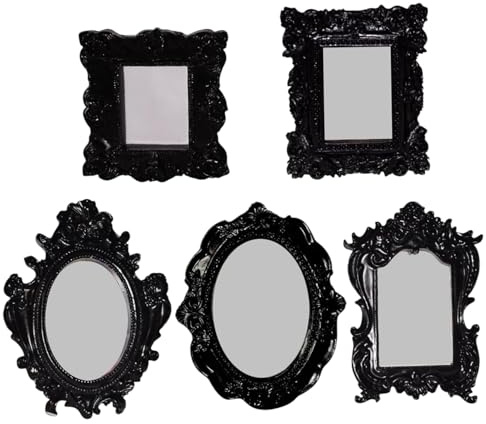 BEAHING 5 uds Marcos Decorativos ovalados Cuadrados rectangulares Negros Vintage gótico Resina hogar Hotel
