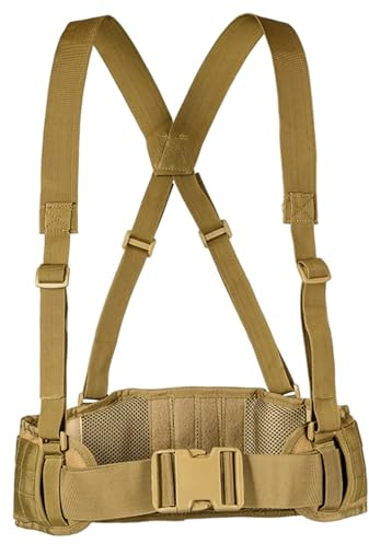 Ngbbby Ceinture de combat avec bretelles en forme de X, sangles gratuites, ceinture Molle rembourrée Combat Airsoft robuste pour hommes, Molle