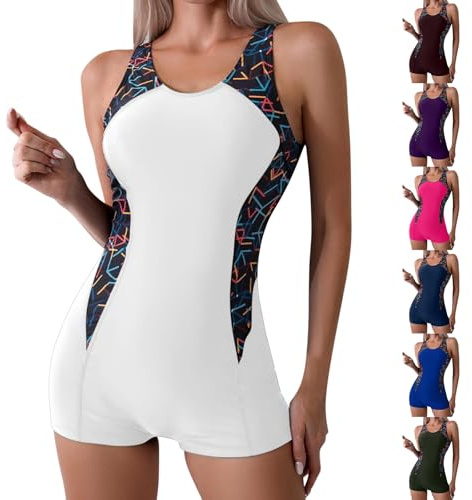 Women's Swimming Costume with Shorts One Piece Swimsuits Boyleg Athletic Ladies Sports Surfing Swimwear Rash Guard Swimsuit Wetsuit Tummy Control Bathing Suits One Piece Modest Swimwear