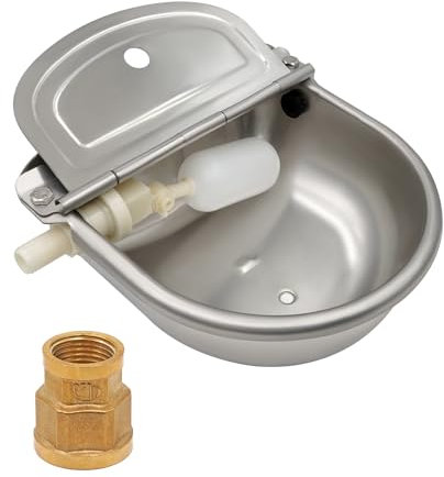 MasXirch Abbeveratoio in Acciaio Inox con Tappo di Scarico e Connettore, Ciotola D'Acqua Automatica con Valvola a Galleggiante Regolabile per Bovini, Pecore, Capre, Cavalli, Cani, Bestiame