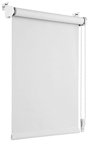 OBdeco Blackout Roller Blind, Thermal Blind, 90 x 130 cm (Fabric Width 86 cm), White, No Drilling Required, with Same Colour Coating, Oeko-Tex Standard 100 Privacy Screen, Sun Protection for Windows
