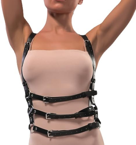 Widyany Punk-Gürtel, schwarz, PU-Leder, für Damen, Gothic-Körper, verstellbarer Taillengürtel, Rave, Halloween-Kleider, Partyzubehör, 1 x Schwarz, Einstellbar