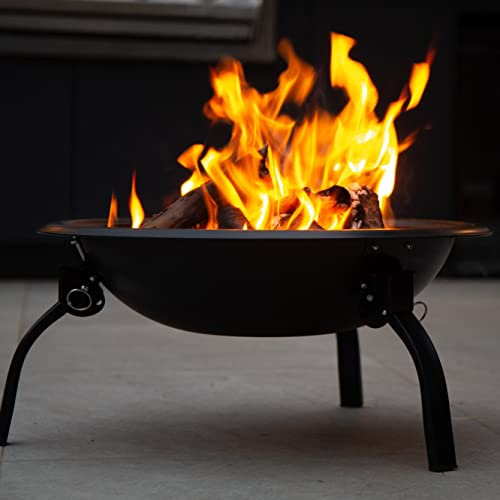 BURNACE Round Firepit inc Fold Legs BBQ Brazier Outdoor Patio Wood Burner 22'' / 56cm