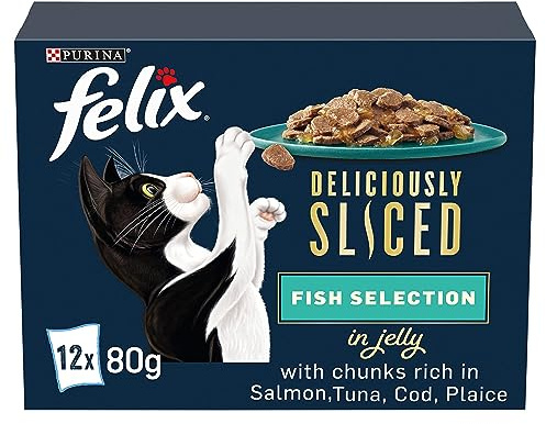 FELIX Deliciously Sliced Fish Selection in Jelly Wet Cat Food 12x80g (Pack of 4)