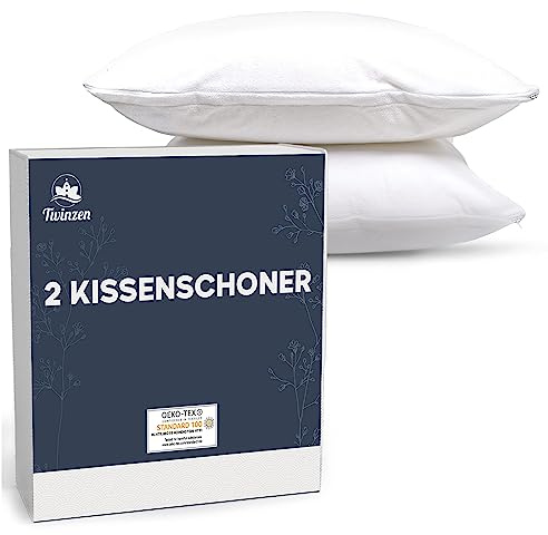 Skyddskudde 40 x 60 - set med 2 vattentäta kuddfodral med dragkedja - Oeko-Tex certifierad - Twinzen Technology kuddfodral 40 x 60 cm, vit | Kuddöverdrag för kvalsterskydd · Allergivänliga, tvättbara vid 90 °C, OEKO-TEX, mot buggar, fläckbeständiga