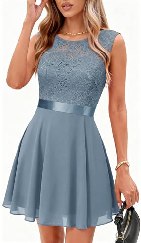 Berylove cocktailklänning för damer, elegant aftonklänning för bröllop, bröllopsklänning, bröllopsgäst, chiffong, ärmlös, spetsklänning, M