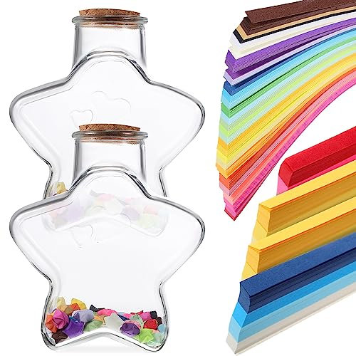 1satz Origami Stern Papierstreifen Set Für Wunschflaschen Bunte Papierkunst Und Glasflaschen Mit Korken Romantische Dekoration Für Kreative Projekte