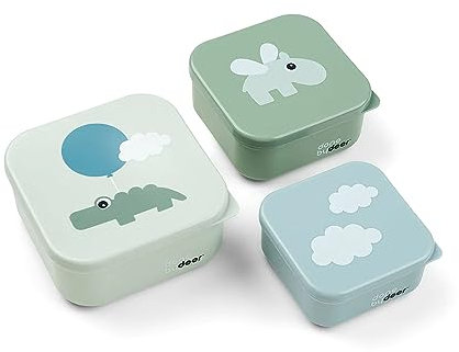Done by Deer Lot de 3 boîtes à goûter Happy Clouds Vert – Boîtes à goûter pratiques en trois tailles différentes – Boîte : 100 % polypropylène, couvercle : 100 % polyéthylène de qualité alimentaire
