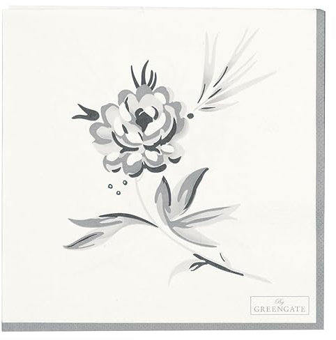 GreenGate Papierservietten Aslaug weiß grau Blumen 33 x 33 cm