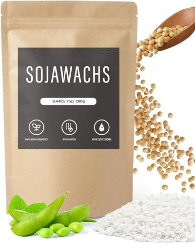 BOYUJK Sojawachs für Kerzen 1KG/2KG/5KG, Premium Natürlich Kerzenwachs, 100% Sojawachs für die Kerzenherstellung aus biologischem Anbau, ohne Zusatzstoffe, Harmlos und Rein[ 200g ]