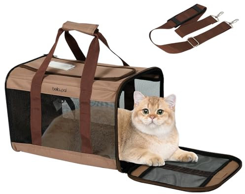 BELLA & PAL Katzentransportbox für Katzen und Welpen–Leichte faltabre Transporttasche Katze- Ausbruchsichere, Wasserdicht & Kratzfestem Netz, 42x28x28cm bis 7kg für Tierarzt/Auto/Flugzeug