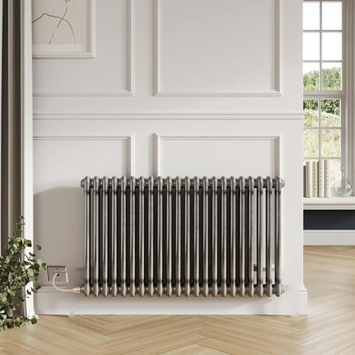 Greened House Electric 3 Column Raw Metal Horizontal Column Radiator Traditional Classic Style 600mm High 800mm Wide
