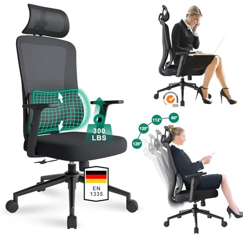 Eucladoceros Bürostuhl Ergonomisch Schreibtischstuhl mit Automatischer Lordosenstütze, Arretierbare Rückenlehne mit Vier Positionen, Bürostuhl 150 kg Schwarz