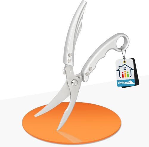 FlyWave Forbici Trinciapollo Professionale Inox, Forbici da Cucina Acciaio Inox, Forbici Pollo Multifunzionali, Forbice da Cucina per Pollame, Carne, Verdure, Erbe