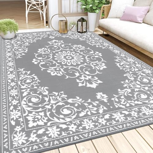 Enyhom Utomhusmatta 240 x 300 cm väderbeständig plast stor husbil camping utomhusmatta roterande picknickfilt balkong trädgård matta terrassmatta för strand, vinterträdgård, vardagsrum, husbil camping